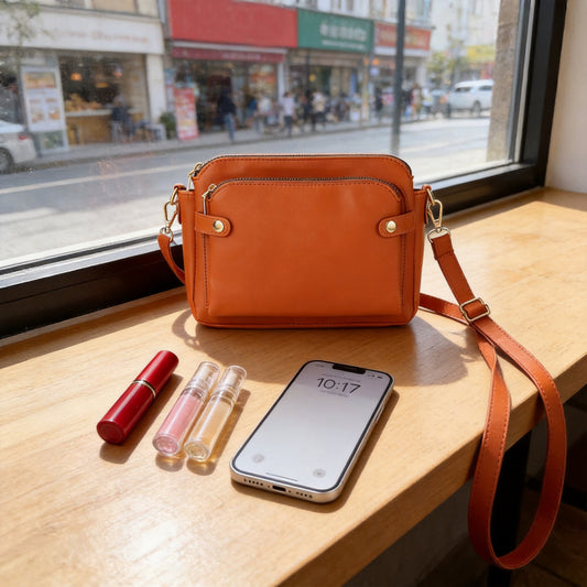 Retro Three-Layer Leather Crossbody Bag Multi-Compartment Handbag Small Square Bag