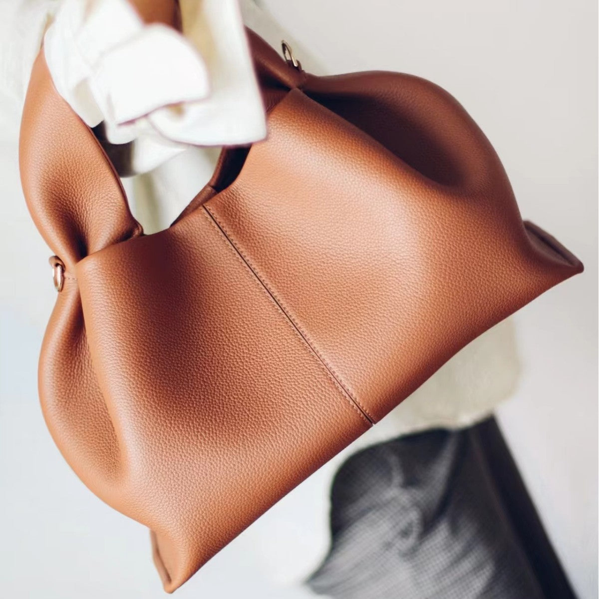 Polene Cloud Bag, Genuine Leather, Niche Crossbody Dumpling Bag, Versatile Handbag, Shoulder Bag