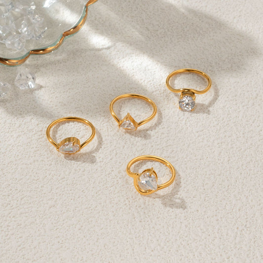 Dazan Various Styles Of Rings 18K Vacuum Electroplated Geometric Line Design Versatile Rings Light Luxury Zircon Rings